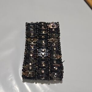 VTG Cuff Bracelet Glass Faux Crystals 3" ‎ L Stretchable Fashion Jewelry